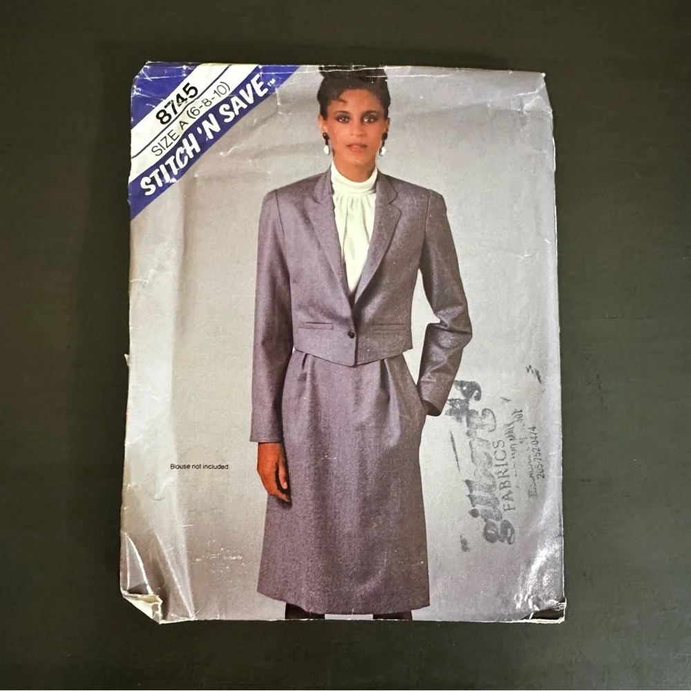Vintage Sewing Pattern McCall’s Skirt Blouse Suit Jacket Stitch N Save 1980s 80s